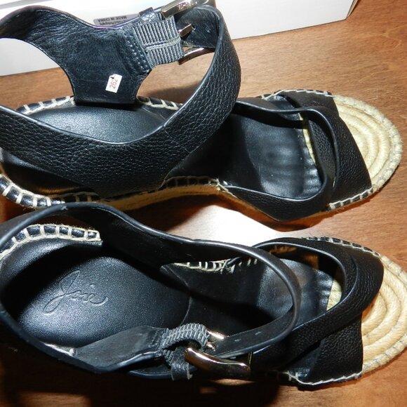 Joie Lena Black Leather Espadrille Wedge Sandals Ankle Strap size EU 38 - Picture 5 of 12